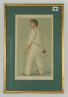 Samuel Moses James Woods, Somerset, England & Australia 1886-1910. Original Vanity Fair colour chromolithograph of Woods in fielding pose entitled ‚ÄòSammy’ and dated August 6th 1892 by artist STUFF. Very nicely by Woods in black ink to lower area of the