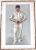 George Herbert Hirst. Yorkshire & England 1891-1929. Original Vanity Fair colour chromolithograph of Hirst in bowling pose holding the ball entitled ‚ÄòYorkshire’ and dated August 120th 1903 by artist SPY. Very nicely signed by Hirst in black ink to lower - 2