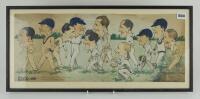 ‘Essex 1926’. Excellent original pen and ink with colour and colour wash artwork by artist Reginald Clark, showing the Essex team being led out onto the pitch by Johnny Douglas, each players is drawn full length and have wonderfully characteristic details