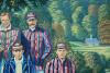Gerry Wright 1931-2015. &lsquo;Pelham Warner&rsquo;s Team to the U.S.A. 1897&rsquo;. Extremely large and impressive original oil painting on canvas by artist Gerry Wright, comprising a large study of team, wearing very coloured blazers and caps with scenic garden panorama, - 2