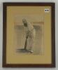 William Gilbert Grace. Original painting showing Grace in batting pose standing in front of cricket stumps wearing M.C.C. cap. The image has been taken from the colour lithograph portrait of Grace which appeared as &lsquo;Supplement to Black and White. August 3