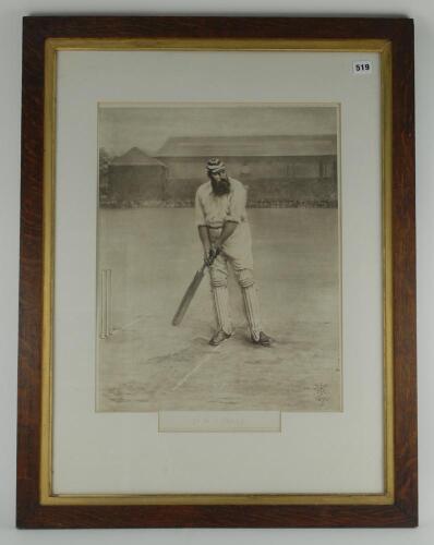 ‘W.G. Grace at the Wicket’. Original sepia photogravure, after Archibald Stuart Wortley 1890, of the famous painting of Grace in batting pose at Lord’s, which hangs in the Long Room at Lord’s. Published by Manson, Swan and Morgan, Newcastle upon Tyne, 1st