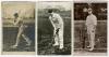 Victor Thomas Trumper. New South Wales & Australia 1894-1914. Three mono postcards of Trumper all in batting pose, two real photograph and one printed. Publishers are Hartmann, Bolland and Davidson Brothers 1909. Some minor wear/small loss to edge to the 