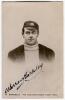 Warren Bardsley. New South Wales & Australia 1903-1926. Mono real photograph postcard of Bardsley head and shoulder wearing Australian cap and blazer. Nicely signed in ink to image by Bardsley. Annotation to card back otherwise in good condition