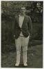 Edgar Arthur McDonald. Lancashire, Tasmania & Australia 1909-1931. Mono real photograph postcard of McDonald, full length, wearing Australian blazer and cricket attire. Signed in black ink by McDonald. Nias, Brighton. Good condition