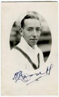 Arthur Lindsay Hassett. Victoria & Australia 1932-1953. Mono real photograph postcard of a youthful Hassett, head and shoulders in cameo, wearing Australian sweater 1938. Very nicely signed in black ink by Hassett. ‘Autographed July 13th 1938’ to verso. P