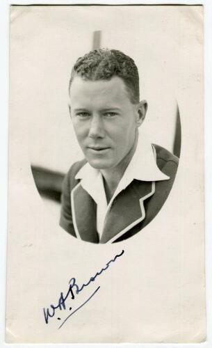 William A. &lsquo;Bill&rsquo; Brown, New South Wales & Australia 1932-1950. Mono real photograph postcard of a youthful Brown, head and shoulders in cameo, wearing Australian sweater 1938. Very nicely signed in black ink by Brown. &lsquo;Autographed July 20th 1938&rsquo; to vers