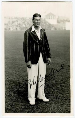 Denys Paul Beck Morkel. Westen Province, Transvaal & South Africa 1919-1929. Excellent mono real photograph postcard of Morkell, full length, wearing South African blazer at Scarborough. The postcard nicely signed to image in black ink by Morkell. Walkers