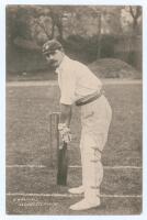 Harry Wrathall. Gloucestershire 1894-1907. Original mono real photograph postcard of Wrathall, full length at the crease in batting pose wearing Gloucestershire cap. Publisher unknown. Postally unused. Very good condition.