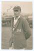 William Legge Neale. Gloucestershire 1923-1948. Original mono real photograph postcard of Neale, three quarter length wearing cricket attire and Gloucestershire cap and blazer. Signed in ink to the photograph by Neale. H.K. Fox of Gloucester. Postally unu