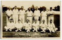 Lord Tennyson’s tour of Jamaica 1931-32. Real photograph mono team postcard of the team standing and seated on the field at Kingston. Title to lower border, players names written to lower border. Players included Tennyson, Chapman, Stevens, Bowley, Valent