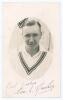 George Owen Dawkes. Leicestershire & Derbyshire 1937-1961. Original mono real photograph postcard of Dawkes head and shoulders in cameo wearing cricket attire and Leicestershire sweater. Nicely signed in ink to lower border &lsquo;Best wishes, Geo. O. Dawkes&rsquo;. 