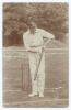 John Richard ‘Jack’ Mason. Kent & England 1893-1914. Early sepia real photograph postcard of Mason, full length at the wicket in batting pose. Blind embossed stamp for Foster of Brighton to lower right corner. Postally unused. Pin holes and small ink mark