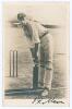 John Richard ‘Jack’ Mason. Kent & England 1893-1914. Mono real photograph postcard of Mason standing full length at the crease in batting pose wearing Kent cap. Nicely signed in black ink by Mason to lower border. Postally date stamped 1905. Hartmann seri