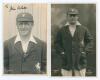 Harold Thomas William ‘Wally’ Hardinge. Kent & England 1902-1933. Two early sepia real photograph postcards of Hardinge. One depicts Hardinge head and shoulders wearing Kent cap and blazer, annotated ‘To John Arlott’ and very nicely signed to the image in