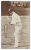 Leslie Oswald Sheridan ‘Les’ Poidevin. New South Wales & Lancashire 1895-1908. Early sepia real photograph postcard of Poidevin in batting pose at the wicket, wearing a Lancashire cap. Name annotated in ink to lower portion of the image. Foster of Brighto