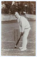 Vivian Frank Shergold Crawford. Surrey & Leicestershire 1896-1910. Early sepia real photograph postcard of Crawford standing full length at the wicket in batting pose. Hawkins & Co., Brighton. Postally unused. A nice image in good/ very good condition.