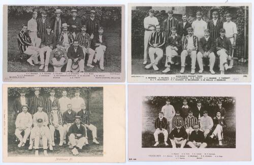 Middlesex C.C.C. 1904-1907. Three early mono real photograph postcards of Middlesex teams including two c.1905, Wrench Series no. 3282 and Rival Photographic Series no. 1606, (postmarked 1908). Also the 1907 team, Rapid Photo series no. 3782. Sold with a 