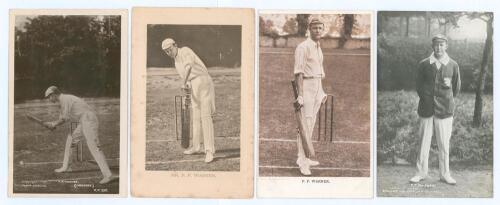 Pelham Francis ‘Plum’ Warner. Middlesex, Oxford University & England 1894-1920. Two early mono real photograph postcards of Warner at the wicket in batting poses, one by Foster of Brighton/ Rival Photographic Series no. 1397, the other Wrench Series no. 2