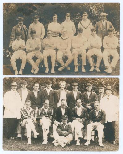 Northamptonshire C.C.C. 1922 and 1926. Two early mono real photograph postcards of Northamptonshire teams, the players seated and standing in rows wearing cricket attire, blazers etc. Players’ names annotated in pencil to to verso of the 1926 card. Player