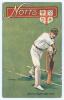John Richmond Gunn. Nottinghamshire & England 1896-1925. Early colour postcard of &lsquo;John Gunn Batting&rsquo;, with a colour illustration of Gunn depicted in batting pose on a green background, with decorative &lsquo;Notts&rsquo; title and emblem above. Dainty series. Postma