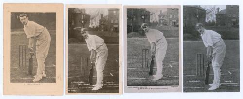 James &lsquo;Jimmy&rsquo; Iremonger. Nottinghamshire 1899-1914. Two early mono real photograph postcards of Iremonger in batting poses. One Wrench Series no. 2939, the other Rival Photographic Series no. R.P. 1392. Sold with two similar Star Series mono postcards of 