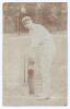 Walter Richard Daniel Payton. Nottinghamshire 1905-1931. Early sepia real photograph postcard of Payton standing full length at the wicket in batting pose. Foster of Brighton. Postally unused. Fading and some soiling, pin hole to top edges, otherwise in g