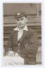Ben Lilley. Nottinghamshire 1921-1937. Early sepia real photograph postcard of Lilley seated half length on pavilion steps, wearing Nottinghamshire cap and blazer. C.H. Richards of Nottingham. Nicely signed in ink to the photograph by Lilley. Postally unu