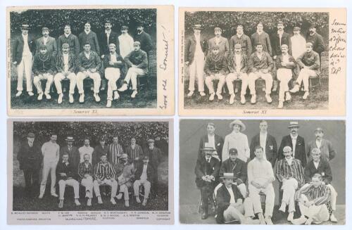 Somerset C.C.C. team postcards 1902-1905. Four early mono postcards of Somerset teams for the period with players depicted seated and standing in rows wearing cricket attire. Includes two real photograph postcards from a photograph by Foster of Brighton, 