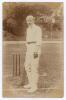Lionel Charles Hamilton Palairet. Oxford University, Somerset & England 1890-1909. Early sepia real photograph postcard of Palairet standing full length at the crease wearing batting attire and cap, leaning on his bat. E. Hawkins & Co., Brighton. Postally