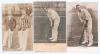 Samuel Moses James &lsquo;Sammy&rsquo; Woods. Cambridge University, Somerset, England & Australia 1888-1910. Early sepia real photograph postcard of Woods standing full length at the wicket beside Lionel Palairet, both wearing cricket attire and striped blazers. Fost