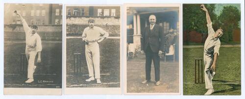 Leonard Charles &lsquo;Len&rsquo; Braund. Surrey, Somerset & England 1896-1920. Two early mono real photograph postcards of Braund depicted full length in cricket attire at the crease, one in bowling pose, Rotophot series no. 8608, the other holding a ball, Hartmann 