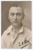 Laurence Henry Key. Somerset 1919-1922. Early sepia real photograph postcard of a studio portrait of Key, head and shoulders, wearing cricket attire. Nicely signed in black ink to the photograph by Key. Cyril Sledmere, Taunton. Adhesive marks to verso whe