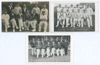 Surrey C.C.C. team postcards 1922-1925. Three early mono postcards for Surrey teams depicted seated and standing in rows wearing cricket attire. Includes one real photograph postcard of the 1924 team by Nias of Brighton with official stamp for A.G. Spaldi