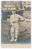 Robert &lsquo;Bobby&rsquo; Abel. Surrey & England 1881-1904. Early sepia real photograph postcard of Abel standing full length in front of the scoreboard, wearing cricket attire, leaning on his bat. The scoreboard depicts Abel&rsquo;s highest first-class score of 357no whe