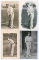 Thomas Walter ‘Tom’ Hayward. Surrey & England 1893-1914. Four early mono/ sepia postcards of Hayward in various poses. One real photograph postcard depicts Hayward in batting pose at the crease, publisher unknown, another appears to be a reproduction of t