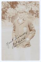 John William ‘Bill’ Hitch. Surrey & England 1907-1925. Early sepia real photograph postcard of Hitch, three quarter length at the wicket, wearing Surrey cap and blazer. Nicely signed in black ink ‘Yours sincerely, J.W. Hitch’. Foster of Brighton. Postally