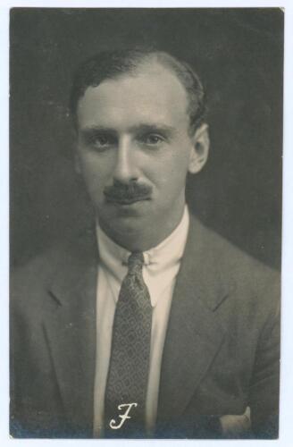 Percy George Herbert Fender. Sussex, Surrey & England 1910-1935. Early mono real photograph studio portrait postcard of Fender, head and shoulders wearing formal attire. From a photograph by the Sydney studios of May Moore. Postally unused. Letter &lsquo;F&rsquo; etc