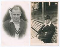 Robert James ‘Bob’ Gregory. Surrey 1925-1947. Two mono real photograph postcards of Gregory, one head and shoulders in cameo wearing Surrey blazer. Official stamp for A. Wilkes & Son, West Bromwich to verso. Date annotated in ink to verso, ‘April 18th 194