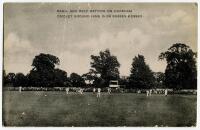 Sussex v Essex 1908. Mono printed postcard of the match in action with Ranji and Relf batting at Horsham. Title to top border reads ‘Ranji and Relf batting at Horsham Cricket Ground. June 15./08. Sussex v Essex’. Postally used. Light vertical crease, some