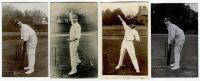 Albert Edward Relf. Sussex & England 1900-1921. Four postcards of Relf, one sepia, three mono, two real photograph and two printed. Two in batting pose, two bowling images, publishers are Foster Series, Hartmann, ‘Famous Cricketers S.C., H’ and Star Serie