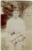 John Herbert Vincett. Sussex 1907-1919. Sepia real photograph postcard of Vincent, three quarter length, wearing cricket attire. Nicely signed by Vincent in black ink to image &lsquo;Yours truly J.H. Vincent&rsquo;. Foster of Brighton. Postally used. Some fading othe
