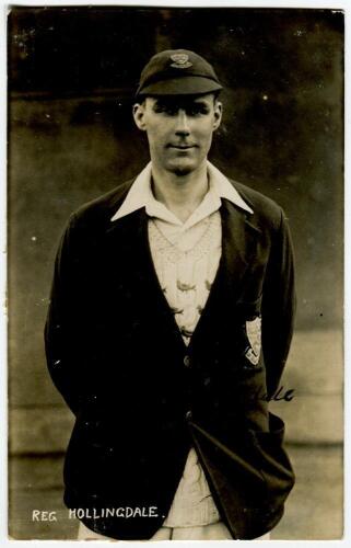 Reginald Allen Hollingdale. Sussex 1925-1930. Mono real photograph postcard of Hollingdale, three quarter length, in cap and blazer. Signed in black ink by Hollingdale. Adhesive marks to verso covering the publishers name, probably Nias, otherwise in good