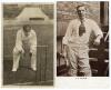 Arthur Frederick Augustus Lilley. Warwickshire & England 1894-1911. Four original mono postcards of Lilley including a real photograph postcard of Lilley standing full length wearing cricket attire and Warwickshire cap, leaning on a bat. Hartmann series n - 3