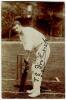 Tom Silvester Fishwick. Warwickshire 1896-1909. Sepia real photograph postcard of Fishwick, full length, in batting pose in front of the wicket. Nicely signed by Fishwick in black ink to image. Foster of Brighton. Postally used, dated 1907. Good condition