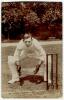 Ernest James ‘Tiger’ Smith. Warwickshire & England 1904-1930. Excellent sepia real photograph postcard of Smith, full length, in wicket keeping pose at the wicket. E. Hawkins & Co, Brighton. Slight wear to lower right hand corner otherwise in good conditi