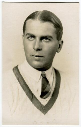 Peter Cranmer. Warwickshire 1934-1954. Mono real photograph postcard of Cranmer, head and shoulders, wearing sweater and tie. H.K. Fox of Gloucester. Postally unused. Very good condition