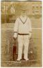 Henry Knollys ‘Harry’ Foster. Oxford University & Worcestershire 1894-1925. Sepia real photograph postcard of Foster, full length, in batting pose at the wicket. Foster of Brighton postcard. Adhesive marks to verso, slight damage to lower part of the card