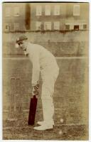 Frederick Albert ‘Dick’ Pearson. Worcestershire & Auckland 1900-1926. Sepia real photograph postcard of Pearson, full length, in batting pose at the wicket. Foster of Brighton postcard. Adhesive marks to verso, minor faults to image otherwise in good cond