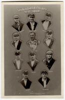 ‘Yorkshire County C.C. 1925’. Real photograph postcard of the Yorkshire team of 1925 in cameo images with Major Lupton the Captain. Fielding, Leeds. Very good condition